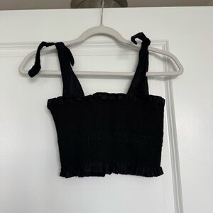Capulet Revolve black McKenna smocked ruffled tie strap crop top XS
